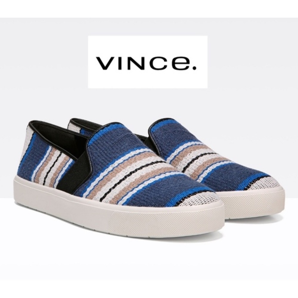 Vince Blair Women's 7.5 Blue Stripe‎ Slip on Fabric Sneakers Loafers Canvas NWOT